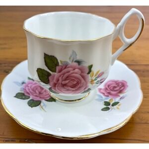 Royal Dover Bone China Cup & Saucer Pink Roses England Made Marked‎ JUNE
